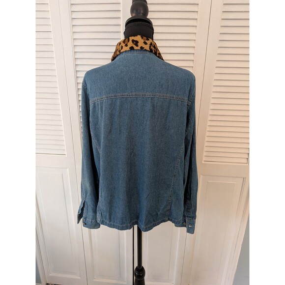 Gloria Vanderbilt Jacket Womens L Denim Medium Wash Cheetah Print Collar Zipper - Picture 10 of 13